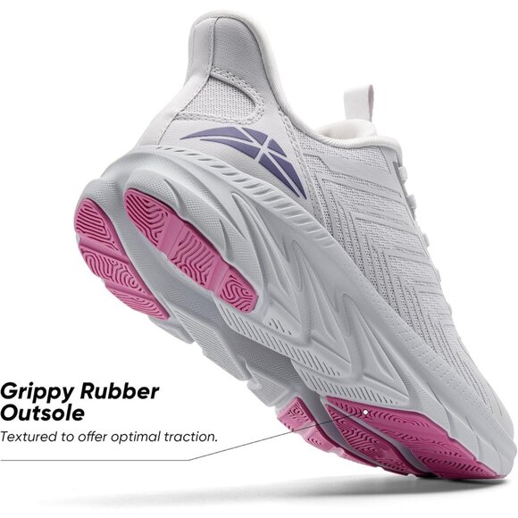 Women's Light Grey Purple Walking Shoes Comfort Breathable Non-Slip Gym Sneaker - Picture 5 of 8